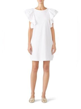 See by Chloé White Flouncy Ruffle Sleeve Dress